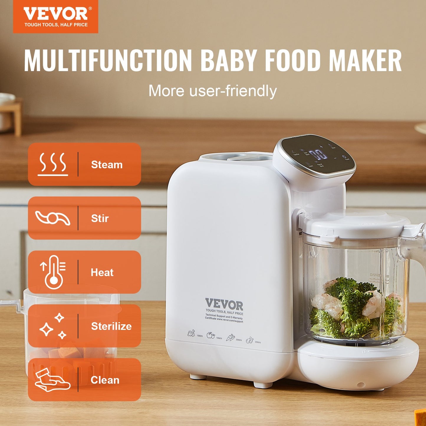 Baby Food Maker, 430W Baby Food Processor With 750 Ml Tritan Bowl, SUS304 Stainless Steel, 5 In 1 Baby Food Puree Blender Steamer Grinder For Food, Fruit, Vegetable, Meat