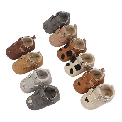 Baby Toddler Shoes Cartoon Animal Soft Sole Retro Nubuck Leather