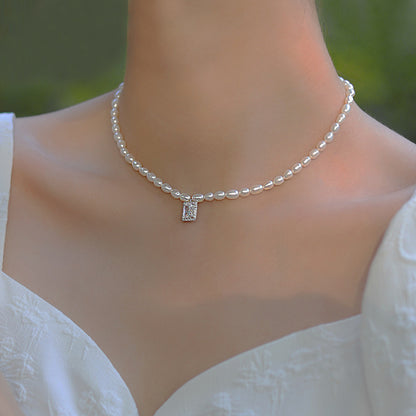 Women's Water Drop Square Pearl Necklace