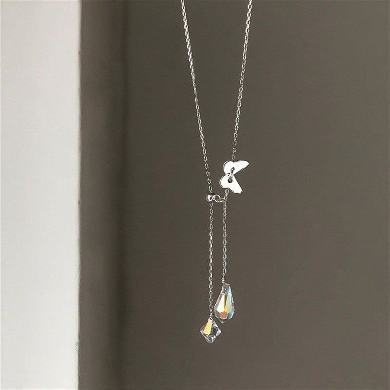 Butterfly water drop tassel necklace