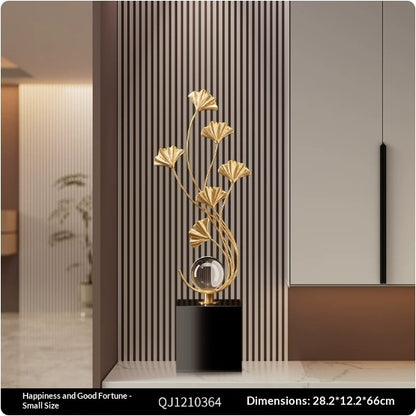 Luxury High-end Decorative Accent Piece For The Entryway Featuring Ginkgo Leaves