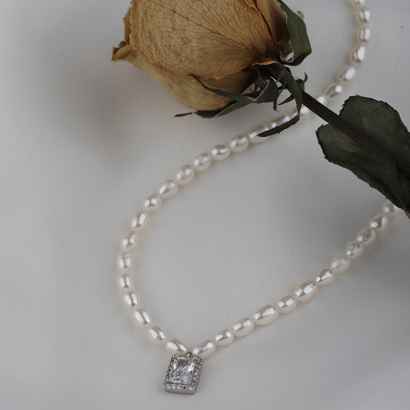Women's Water Drop Square Pearl Necklace