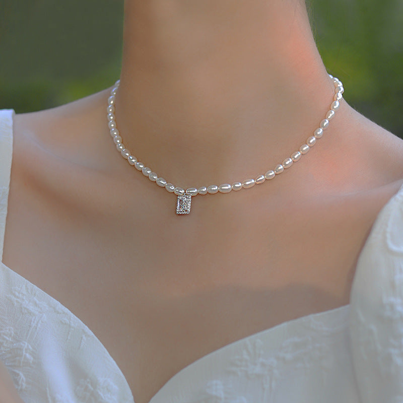 Women's Water Drop Square Pearl Necklace