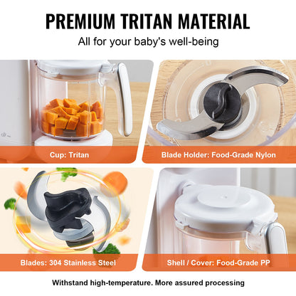 Baby Food Maker, 430W Baby Food Processor With 750 Ml Tritan Bowl, SUS304 Stainless Steel, 5 In 1 Baby Food Puree Blender Steamer Grinder For Food, Fruit, Vegetable, Meat