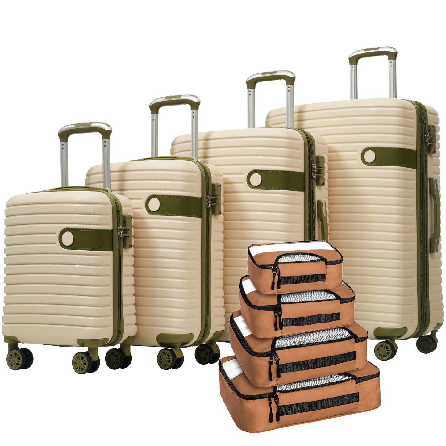 4 Piece Luggage Set Suitcase Set, ABS Hard Shell Lightweight Expandable Travel Luggage With 4 Packing Cubes, TSA Lock, Spinner Wheels For Men Women16-20-24-28