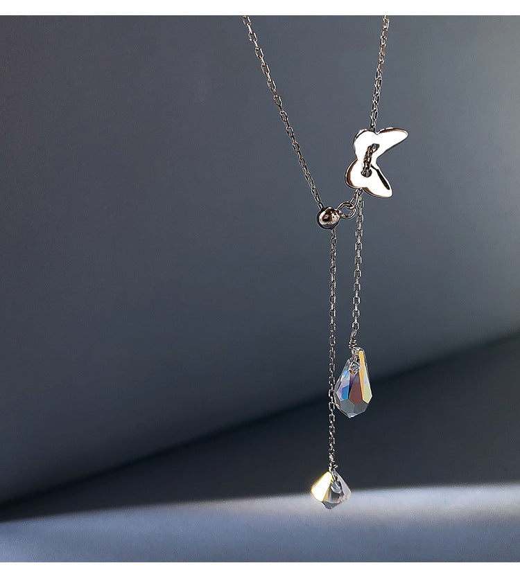 Butterfly water drop tassel necklace