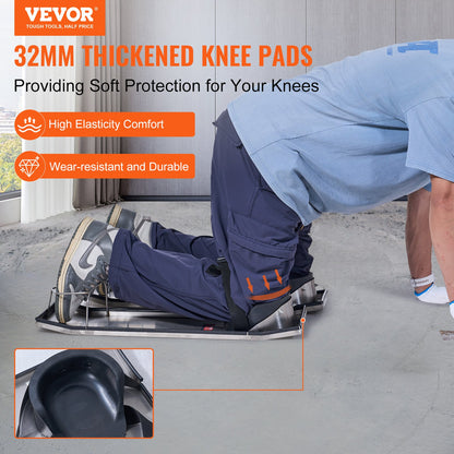 Concrete Knee Boards Stainless Steel, 28'' X 8'' Concrete Sliders, Knee Boards For Concrete, Concrete Knee Pads Moving Sliders, With Knee Pads & Board Straps For Cement And Concrete Finishing