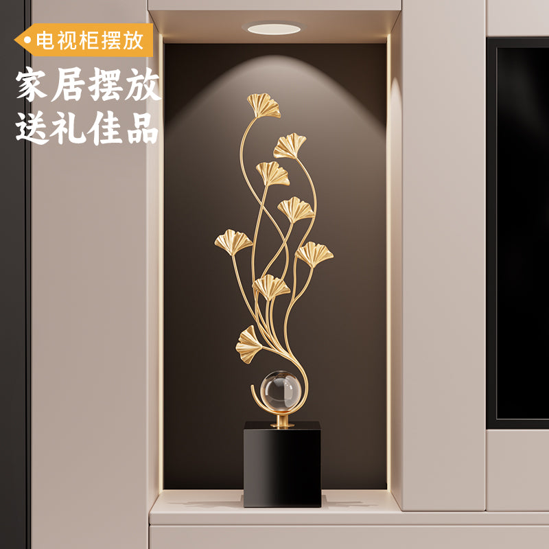 Luxury High-end Decorative Accent Piece For The Entryway Featuring Ginkgo Leaves