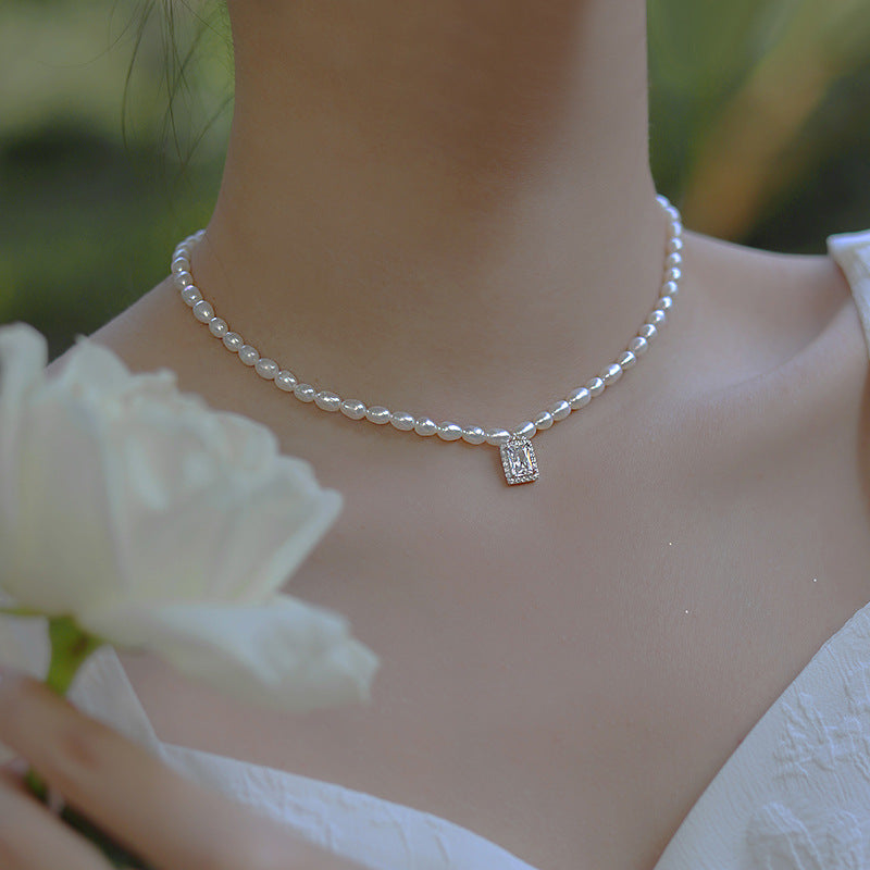 Women's Water Drop Square Pearl Necklace