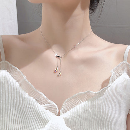 Butterfly water drop tassel necklace