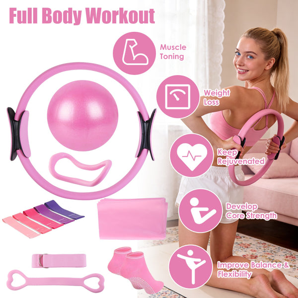 14Pcs All-in-One Pilates Kit, Pilates Ring Yoga Ball Resistance Bands Set With Carry Bag, Full Body Workout Equipment For Home Gym Travel