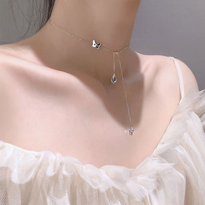 Butterfly water drop tassel necklace