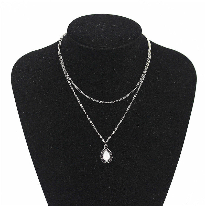 Water drop pendant multilayer necklace