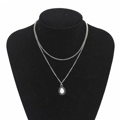 Water drop pendant multilayer necklace