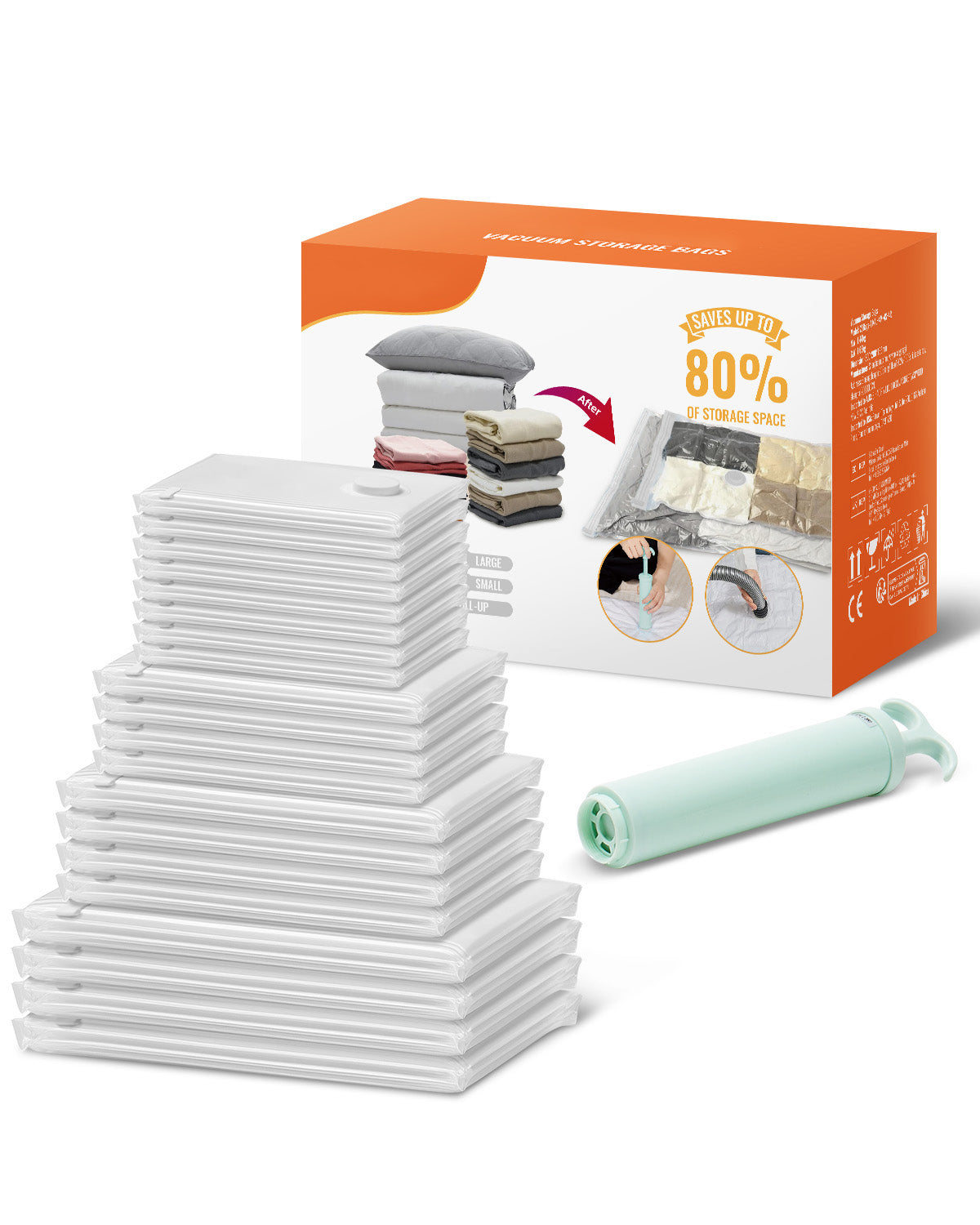 20 Pack Vacuum Storage Bags With Electric Pump, Space Saver Bags Compression For Comforters And Blankets, Sealer Clothes Storage Travel Essentials