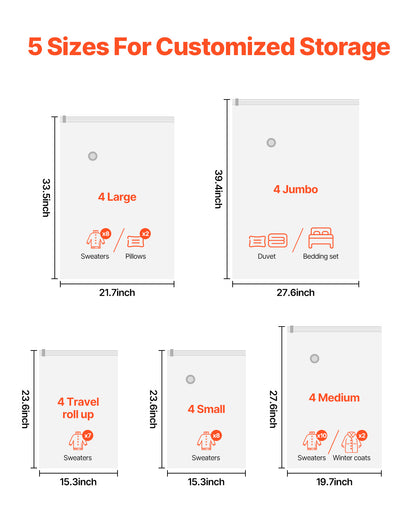 20 Pack Vacuum Storage Bags With Electric Pump, Space Saver Bags Compression For Comforters And Blankets, Sealer Clothes Storage Travel Essentials
